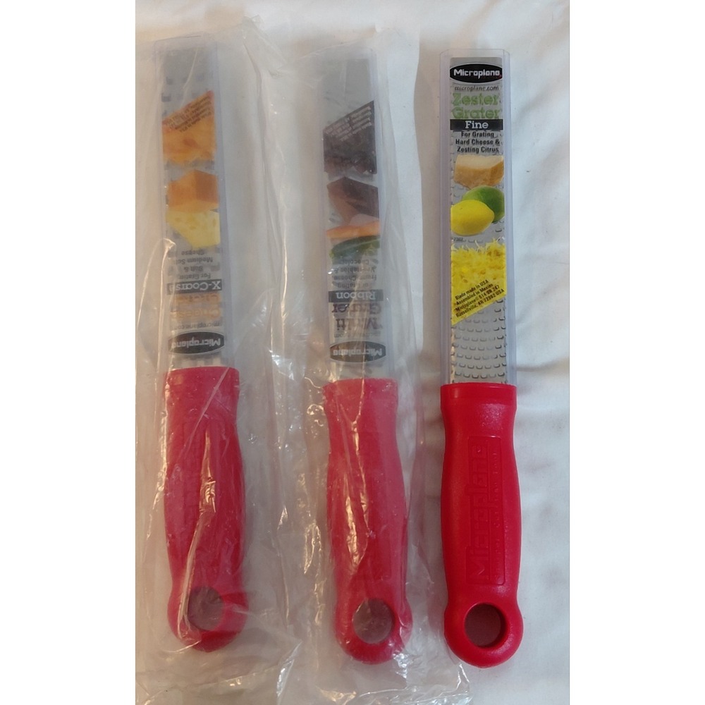 Lot of 3 Microplane Graters Zester Fine Ribbon X-Coarse Cheese Grater Red NEW